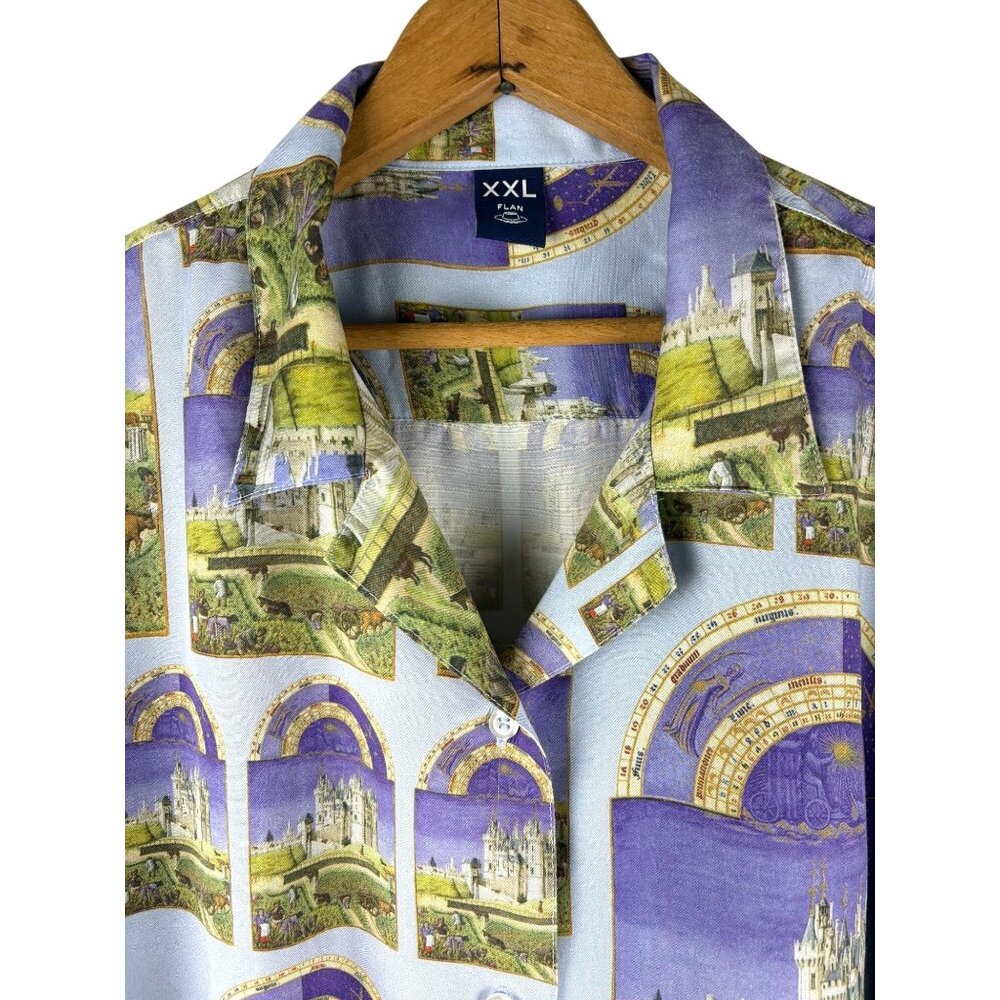 Flan Labs Silky Castle Print Button Up Shirt Men’… - image 2